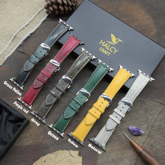 Dây đồng hồ Apple Watch làm thủ công từ Da Kỳ Đà Thái Lan - Khoá Bướm