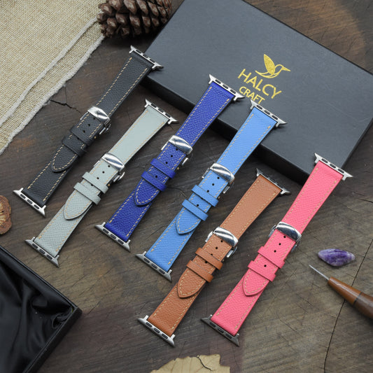 Dây đồng hồ Apple Watch làm thủ công từ da bê Epsom Pháp - Khóa bướm,  lựa chọn màu khóa