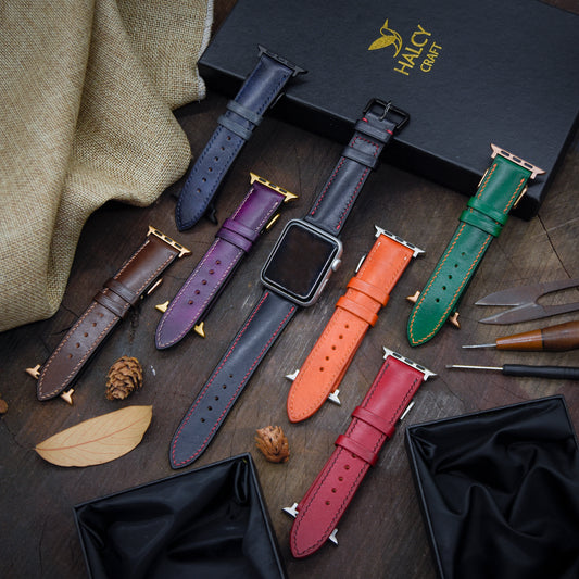 Dây đồng hồ Apple Watch  làm thủ công từ da bò Vegetable Tanned  của Ý - Lựa chọn màu khóa