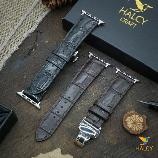 Dây đồng hồ Apple Watch làm thủ công từ da cá sấu - Khóa bướm- Lựa chọn màu khóa