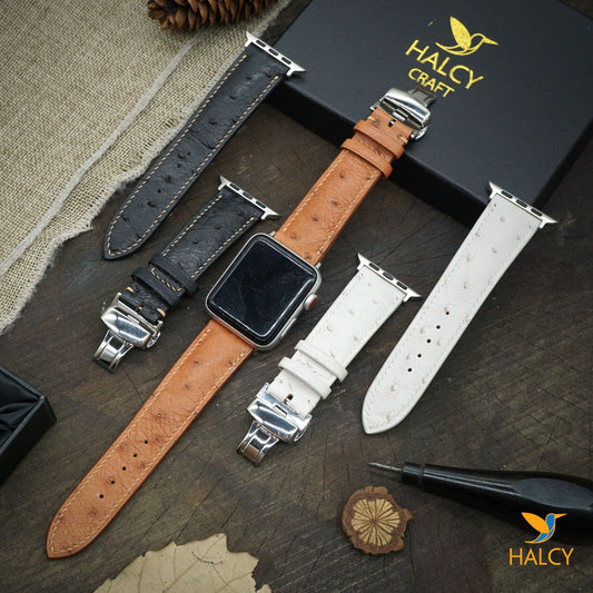 Dây đồng hồ Apple Watch làm thủ công từ da đà điểu - Khóa bướm- Lựa chọn màu khóa