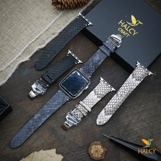 Dây đồng hồ Apple Watch làm thủ công từ da trăn - Khóa bướm - Lựa chọn màu khóa