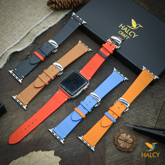 Dây đồng hồ Apple Watch làm thủ công từ  da bê Swift Pháp  - Khóa bướm- Lựa chọn màu khóa