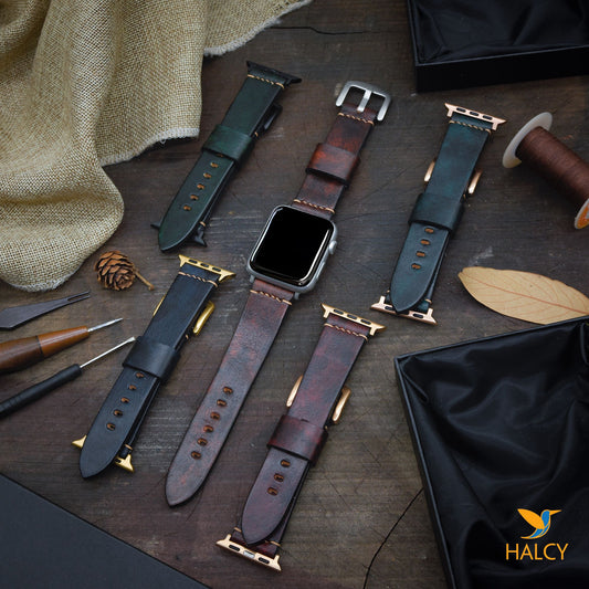 Dây đồng hồ Apple Watch  làm thủ công từ da bò Vegetable Tanned  của Ý - Lựa chọn màu khóa
