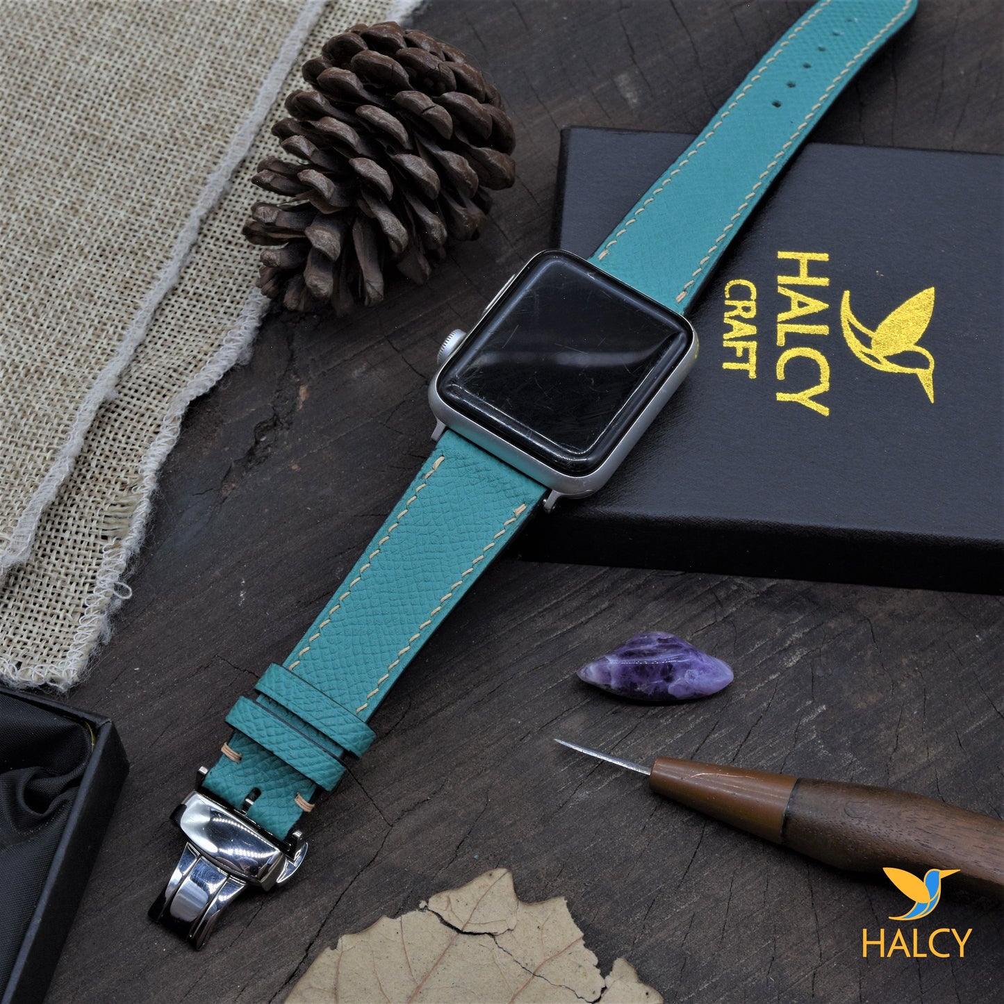 Dây đồng hồ Apple Watch làm thủ công từ da bê Epsom Pháp - Khóa bướm, lựa chọn màu khóa