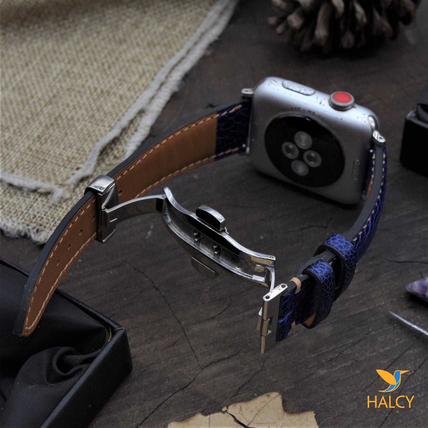 Dây đồng hồ Apple Watch làm thủ công từ da chân đà điểu - Khóa bướm- Lựa chọn màu khóa