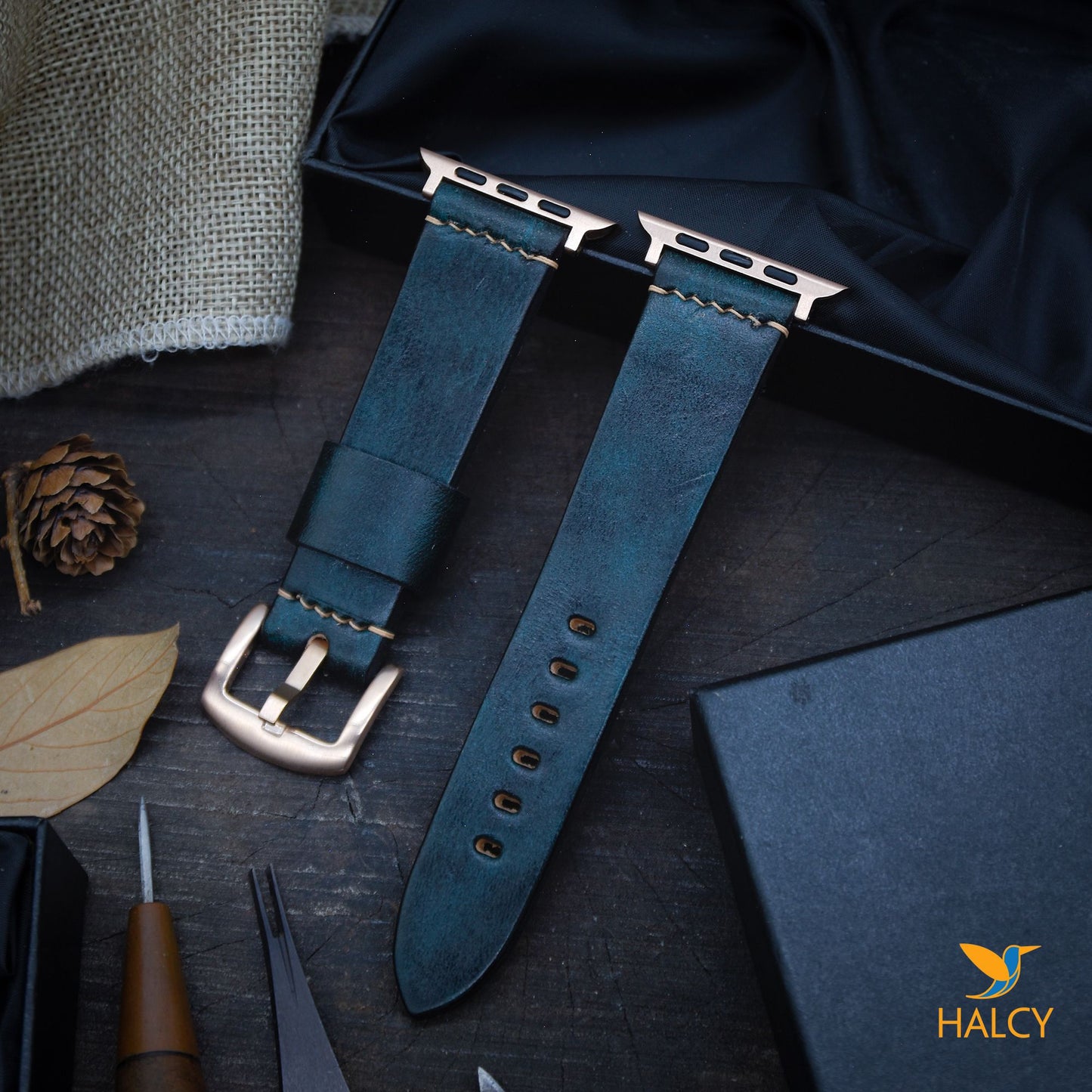 Dây đồng hồ Apple Watch làm thủ công từ da bò Vegetable Tanned của Ý - Lựa chọn màu khóa