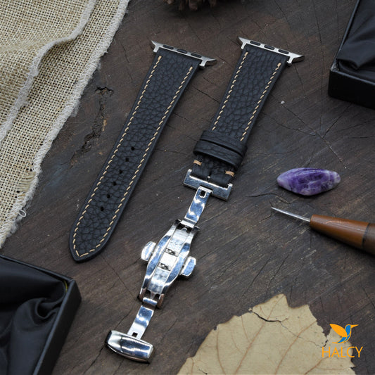 Dây đồng hồ Apple Watch làm thủ công từ da bê Togo Đức - Khóa bướm- Lựa chọn màu khóa