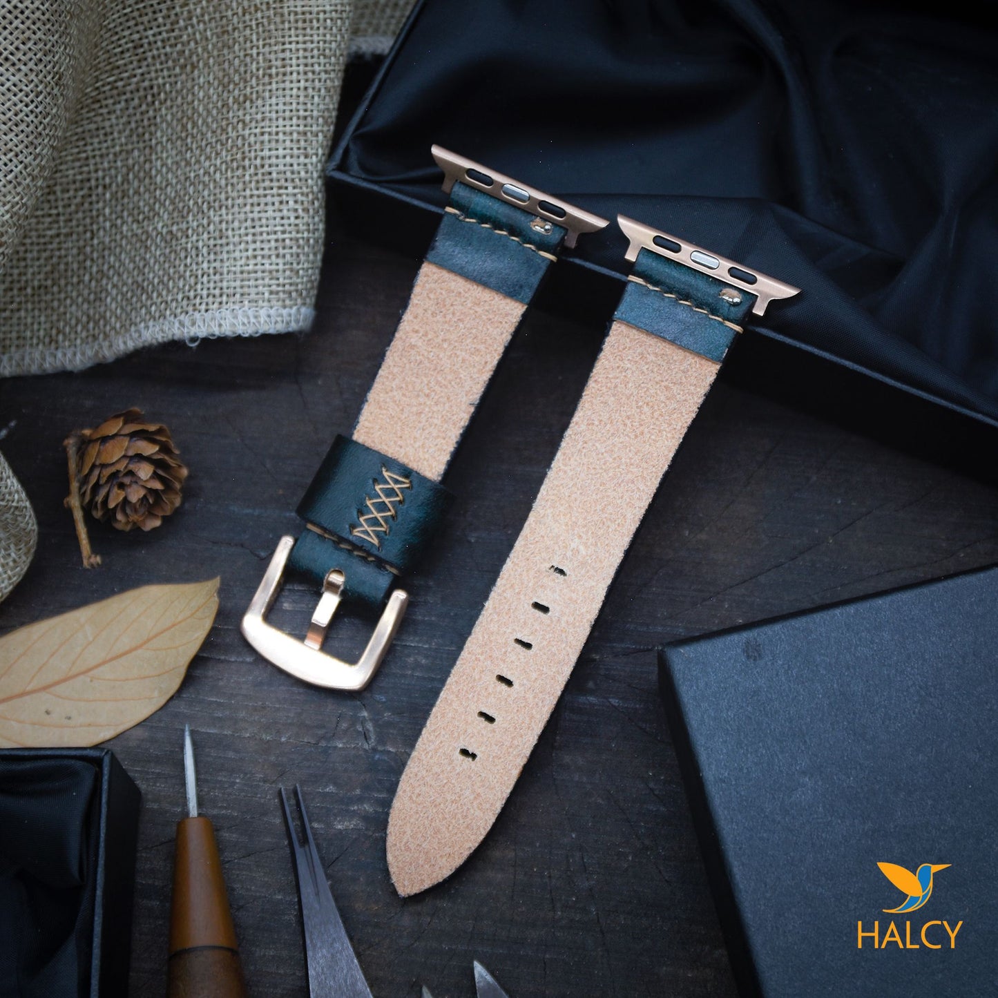 Dây đồng hồ Apple Watch làm thủ công từ da bò Vegetable Tanned của Ý - Lựa chọn màu khóa