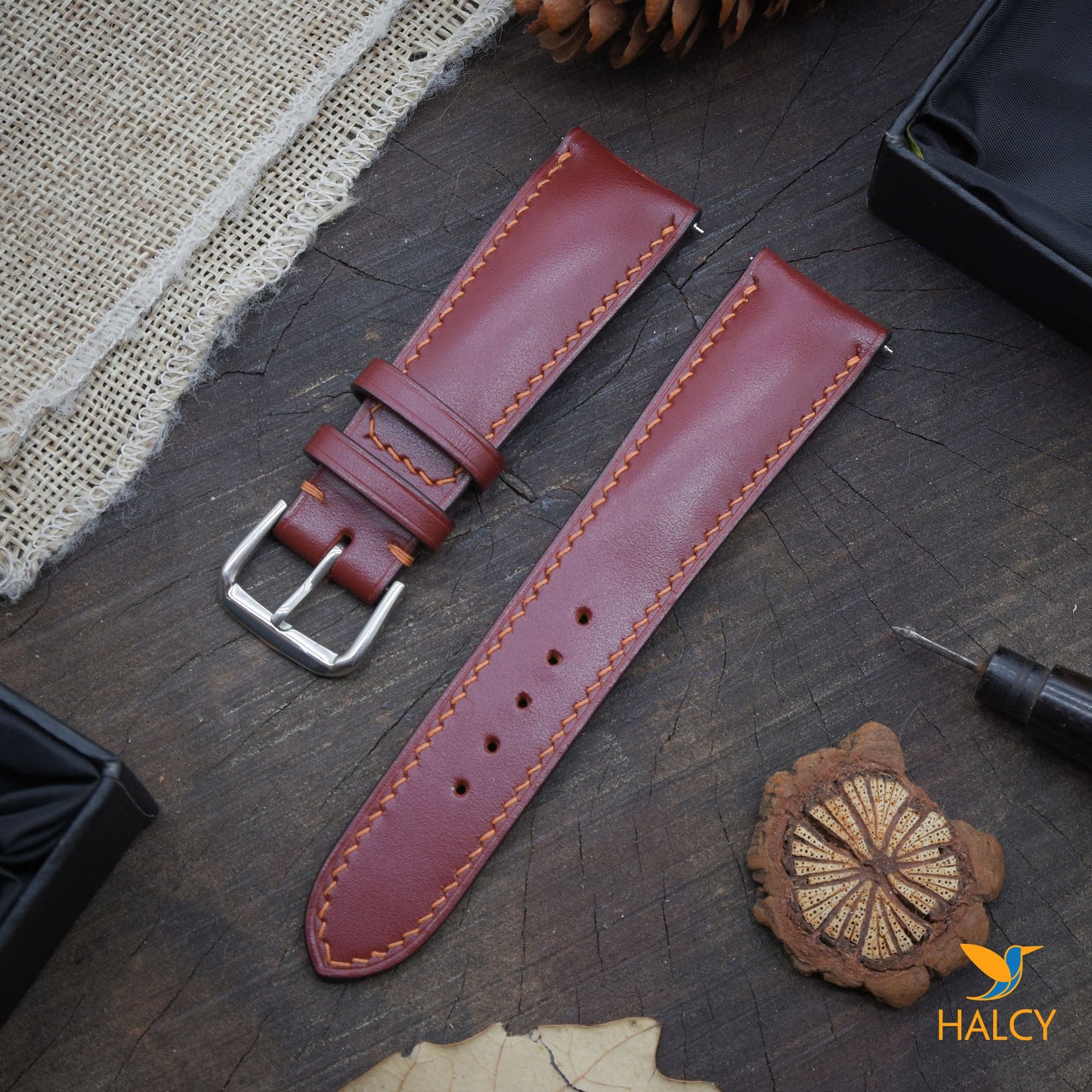 Dây đồng hồ da Vache Hunter Pháp với chốt tháo nhanh. Lựa chọn chiều rộng - 16mm, 18mm, 20mm, 22mm, 24mm, v.v.