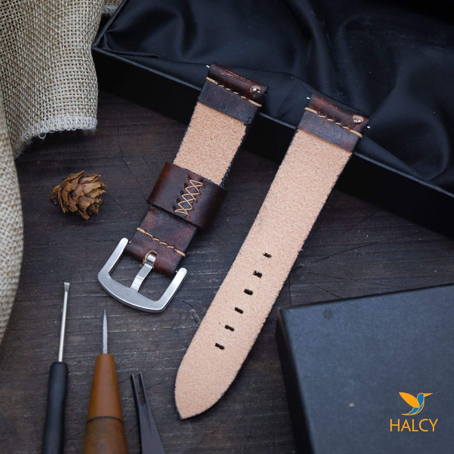 Dây đồng hồ da bò Vegetable Tanned Ý với chốt tháo nhanh - Lựa chọn chiều rộng - 16mm, 18mm, 20mm, 22mm, 24mm, v.v.
