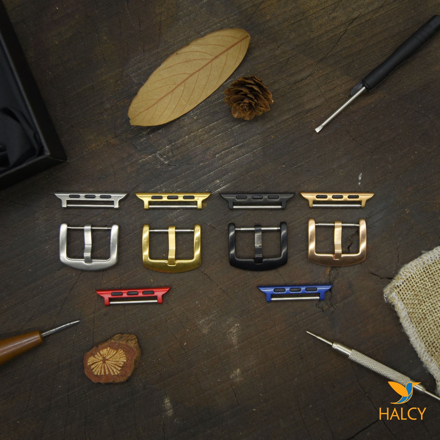 Dây đồng hồ Apple Watch hai vòng màu xanh lá cây làm thủ công từ da bò Vegetable Tanned của Ý - Lựa chọn màu khóa