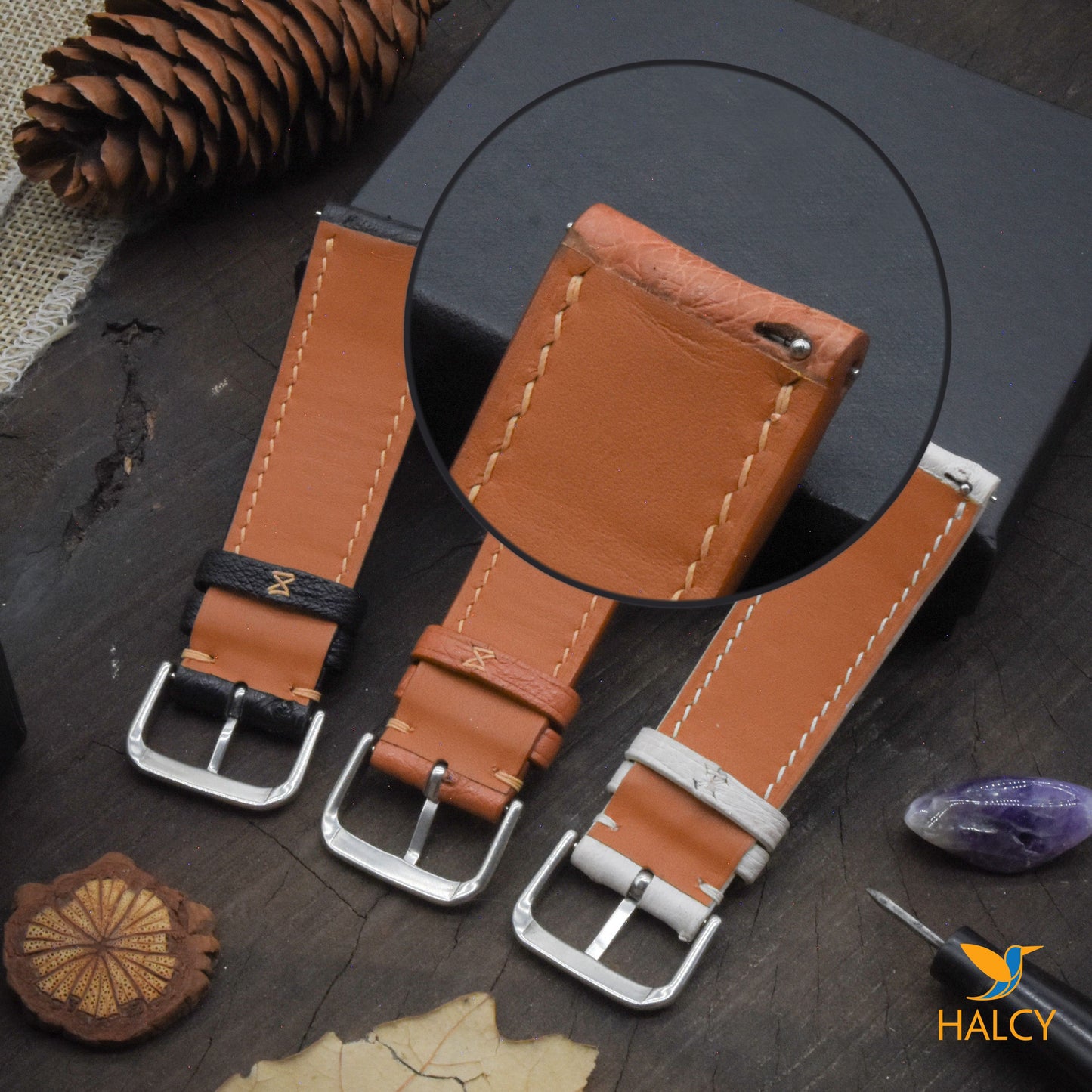 Dây đồng hồ da Vache Hunter Pháp với chốt tháo nhanh. Lựa chọn chiều rộng - 16mm, 18mm, 20mm, 22mm, 24mm, v.v.