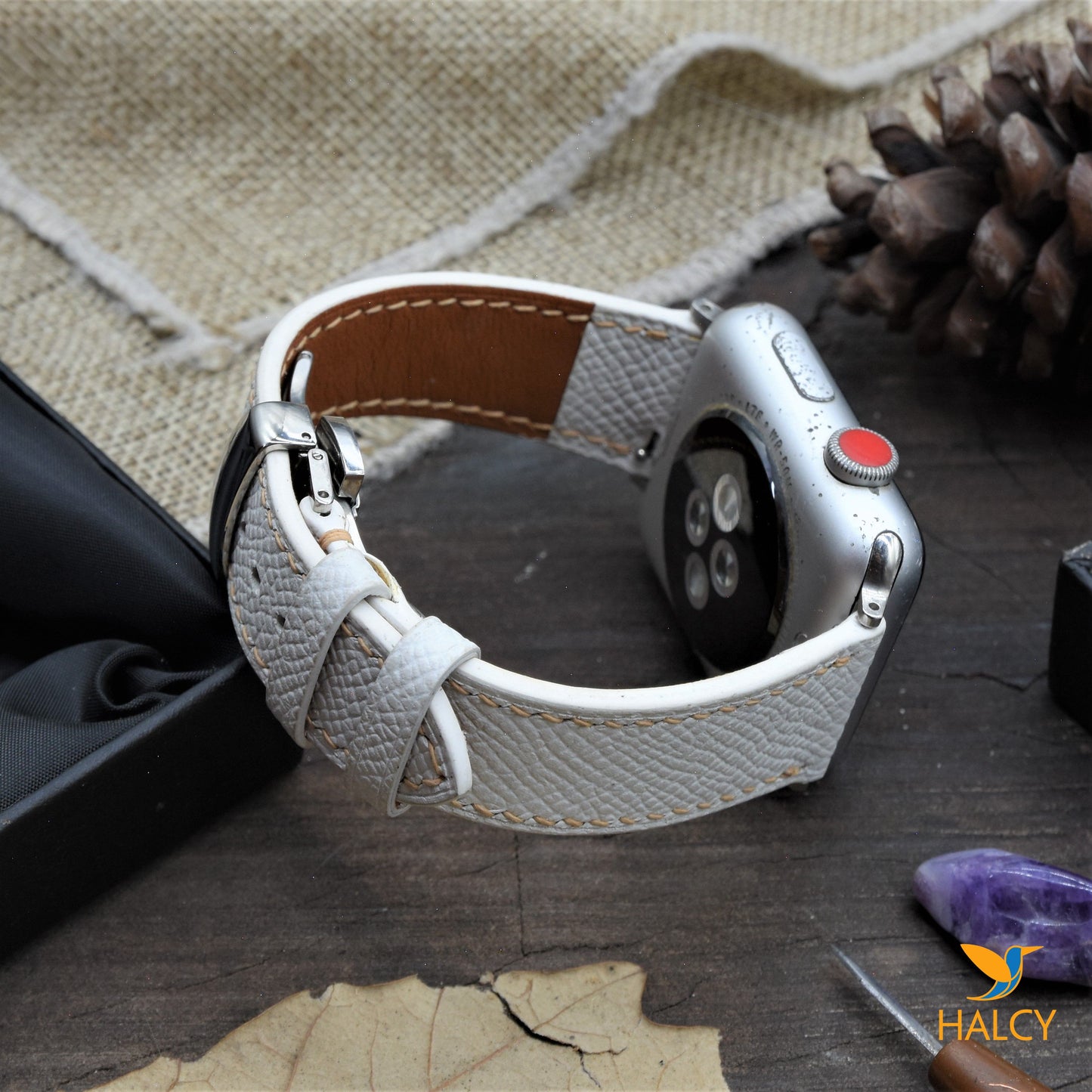 Dây đồng hồ Apple Watch làm thủ công từ da bê Epsom Pháp - Khóa bướm, lựa chọn màu khóa