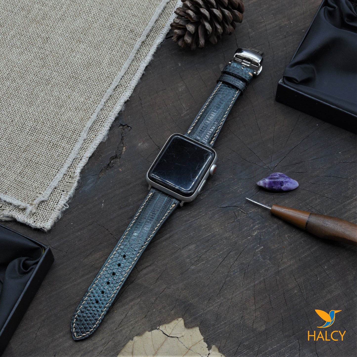Dây đồng hồ Apple Watch làm thủ công từ Da Kỳ Đà Thái Lan - Khoá Bướm