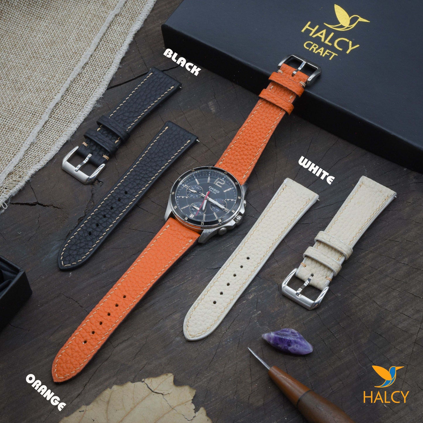 Dây đồng hồ làm thủ công từ da bê Togo Đức - đủ size cho nhiều loại đồng hồ - Chốt tháo lắp nhanh- Lựa chọn màu khóa