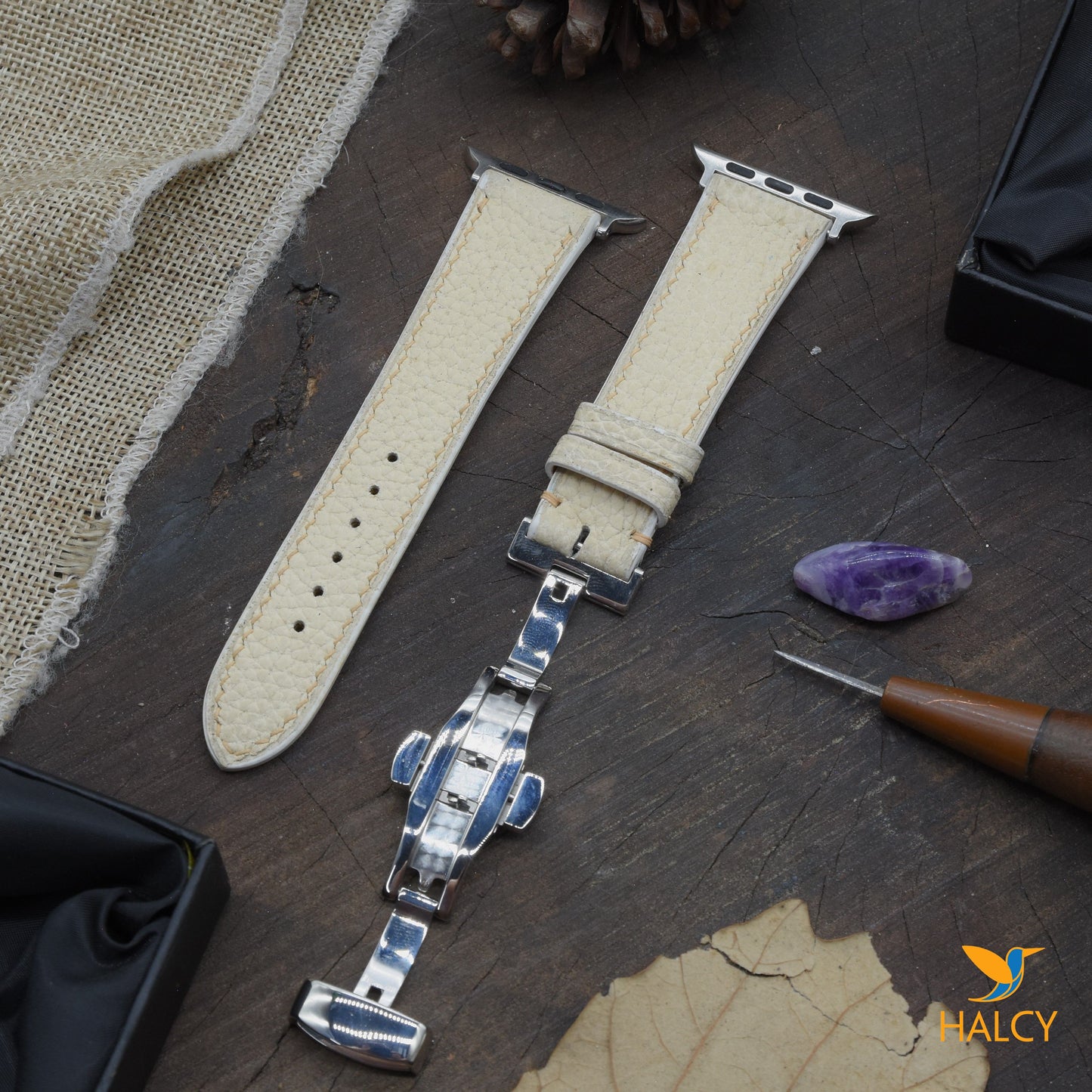 Dây đồng hồ Apple Watch làm thủ công từ da bê Togo Đức - Khóa bướm- Lựa chọn màu khóa