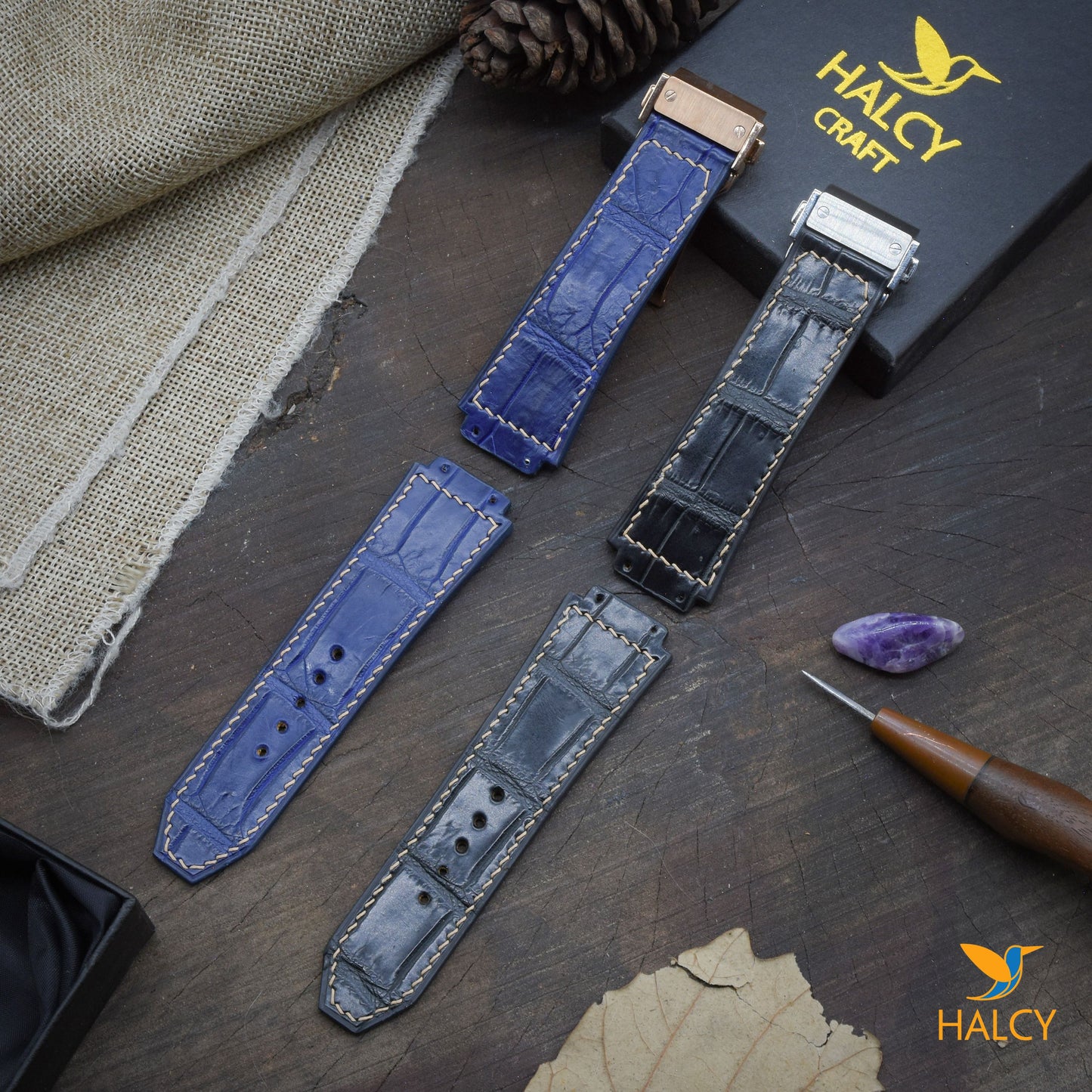 Dây đồng hồ Hublot da cá sấu