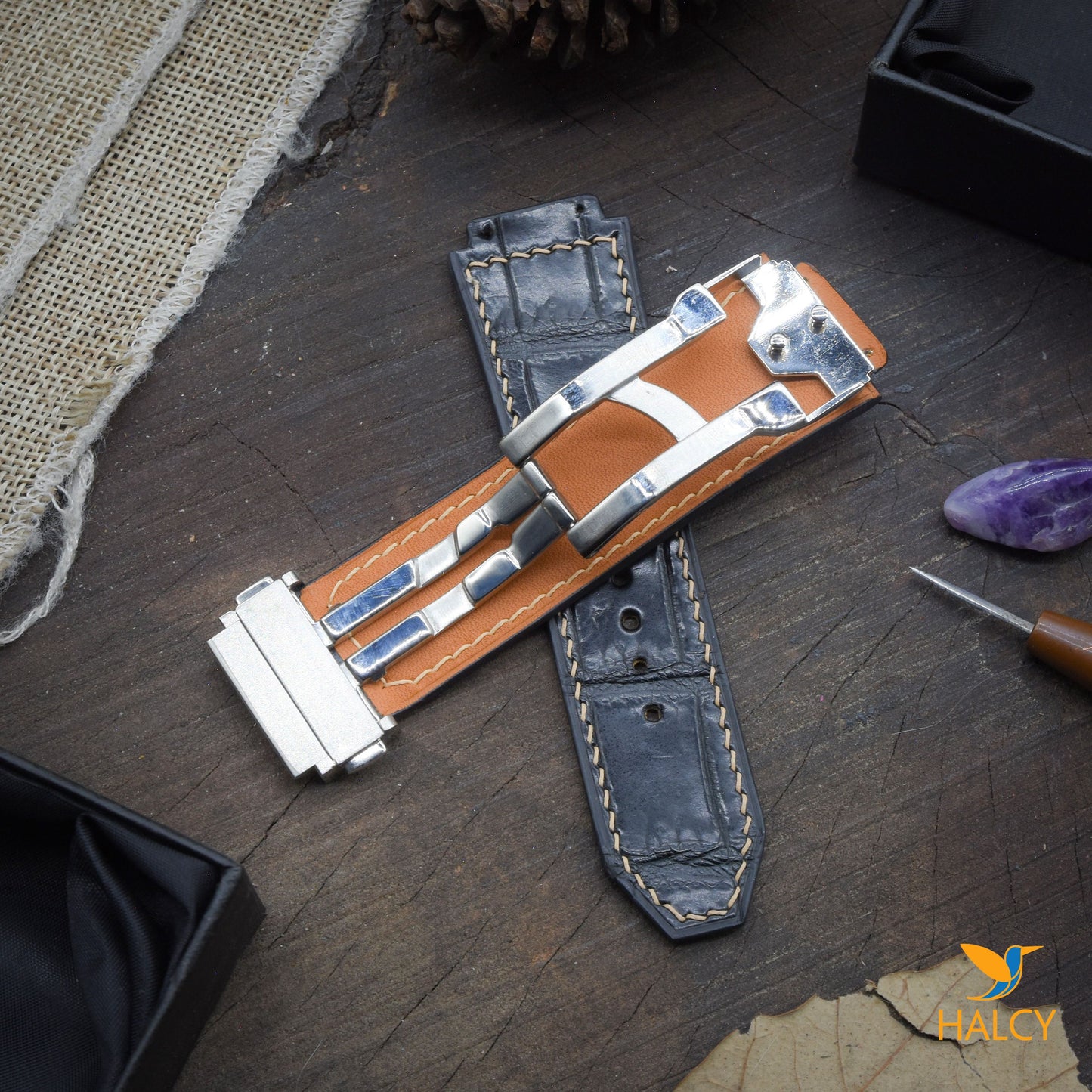 Dây đồng hồ Hublot da cá sấu