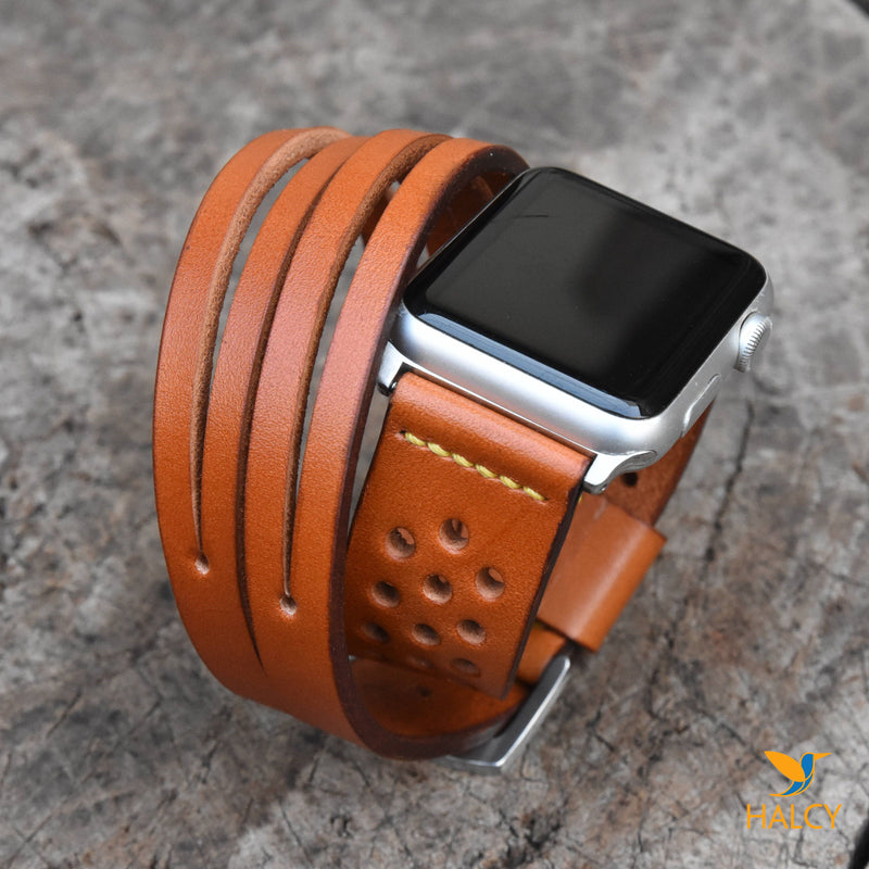 Dây đồng hồ Apple Watch hai vòng màu làm thủ công từ da bò Vegetable Tanned  của Ý - Lựa chọn màu khóa