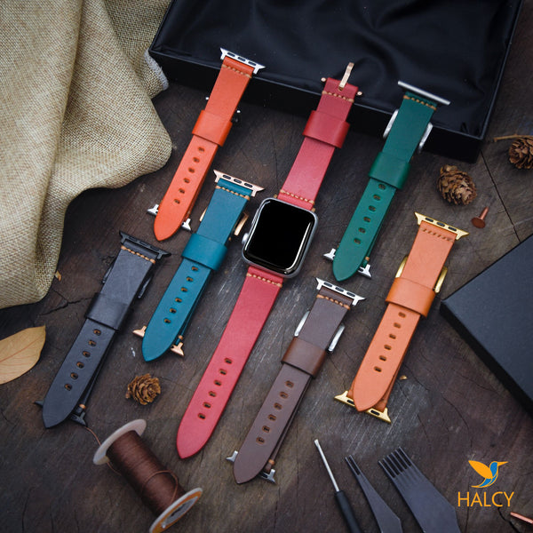 Dây đồng hồ Apple Watch  làm thủ công từ da bò Vegetable Tanned  của Ý - Lựa chọn màu khóa