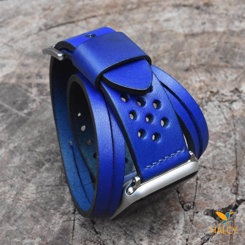 Dây đồng hồ Apple Watch hai vòng màu xanh navy làm thủ công từ da bò Vegetable Tanned  của Ý - Lựa chọn màu khóa