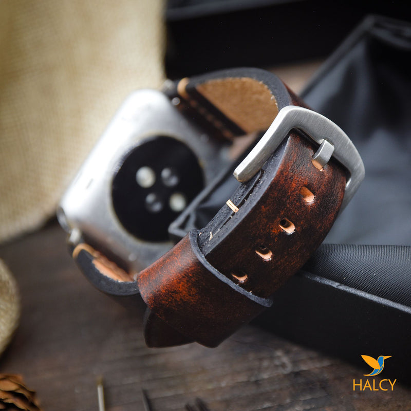 Dây đồng hồ Apple Watch  làm thủ công từ da bò Vegetable Tanned  của Ý - Lựa chọn màu khóa