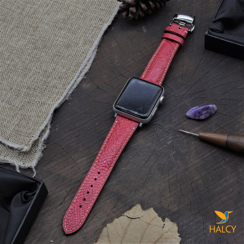Dây đồng hồ Apple Watch làm thủ công từ da chân đà điểu - Khóa bướm- Lựa chọn màu khóa