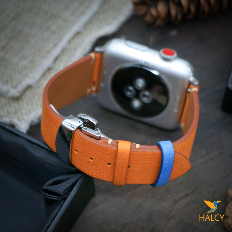 Dây đồng hồ Apple Watch làm thủ công từ  da bê Swift Pháp  - Khóa bướm- Lựa chọn màu khóa