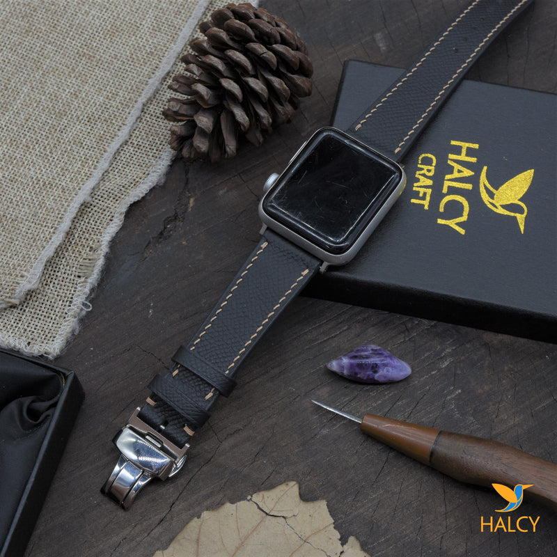 Dây đồng hồ Apple Watch làm thủ công từ da bê Epsom Pháp - Khóa bướm,  lựa chọn màu khóa